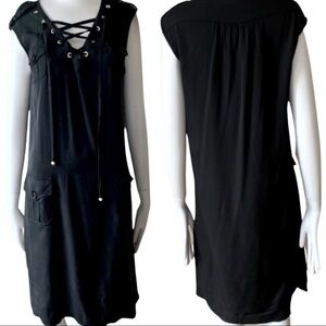 MOSCHINO 100% Silk Lace Up Black Dress